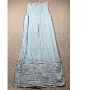 Pure Jill Linen Maxi Dress Womens Large Blue Sleeveless V Neck Coastal Resort